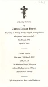 Order of Service for James Lester Brock